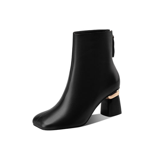 TinaCus Damen-Stiefeletten, handgefertigt, echtes Leder, mittelhoher Blockabsatz, hinten mit Reißverschluss, bequem