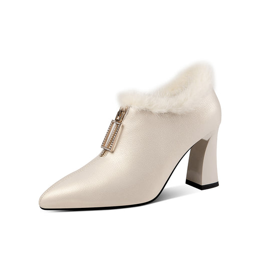 TinaCus Genuine Leather Women's Handmade High Heel Side Zip Up Pointed Toe Front Zipper Design Stylish Oxford Pump Shoes