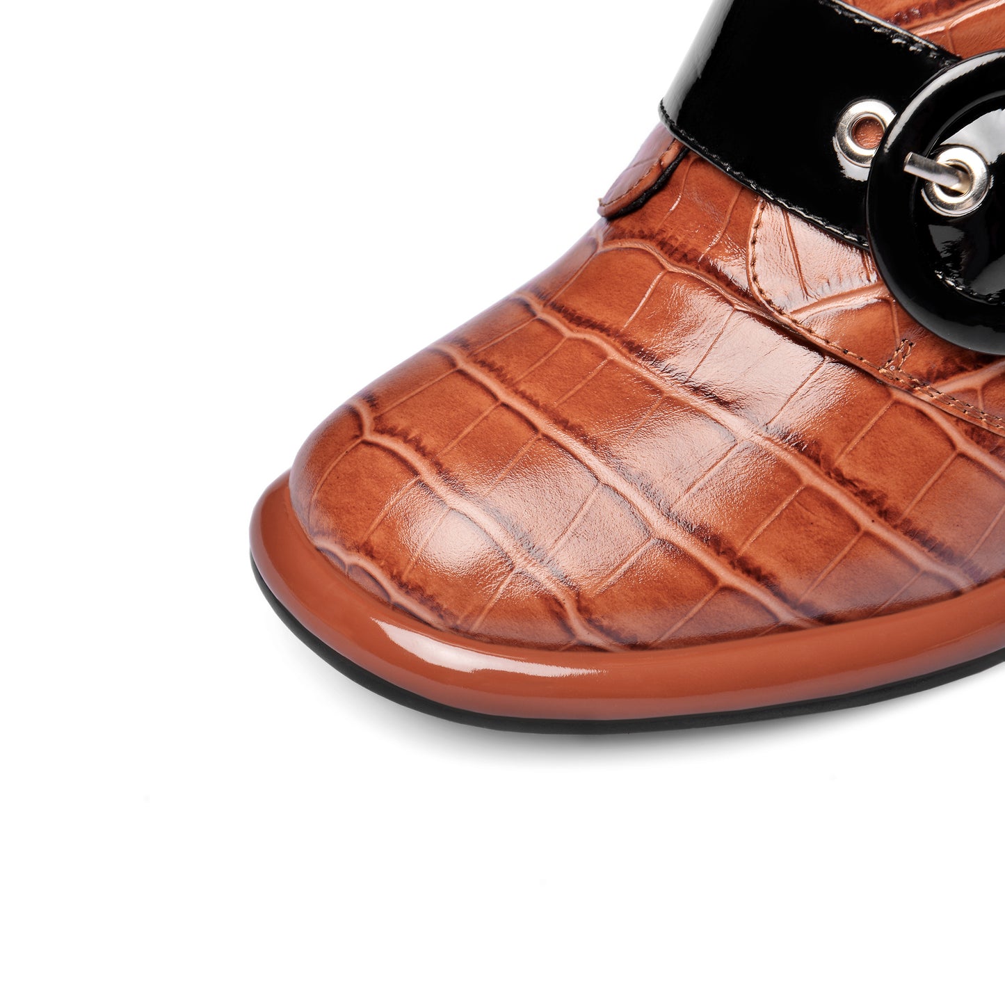 TinaCus Women's Handmade Genuine Leather Round Toe Buckled Trendy Platform High Chunky Heel Slip On Pumps