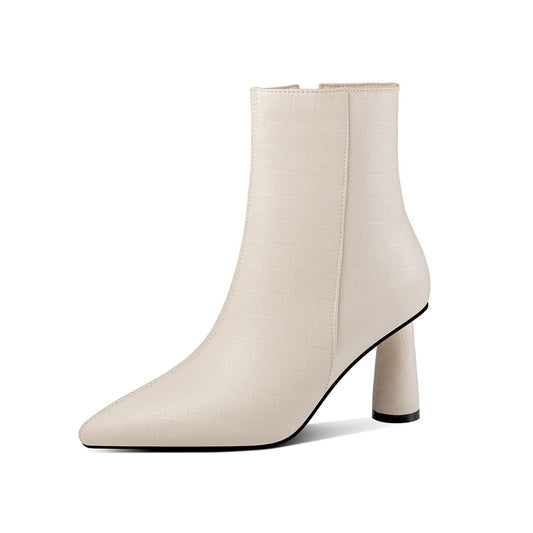 TinaCus Genuine Leather Women's Handmade Cone Heel Side zip Up Pointed Toe Elegant Ankle Booties
