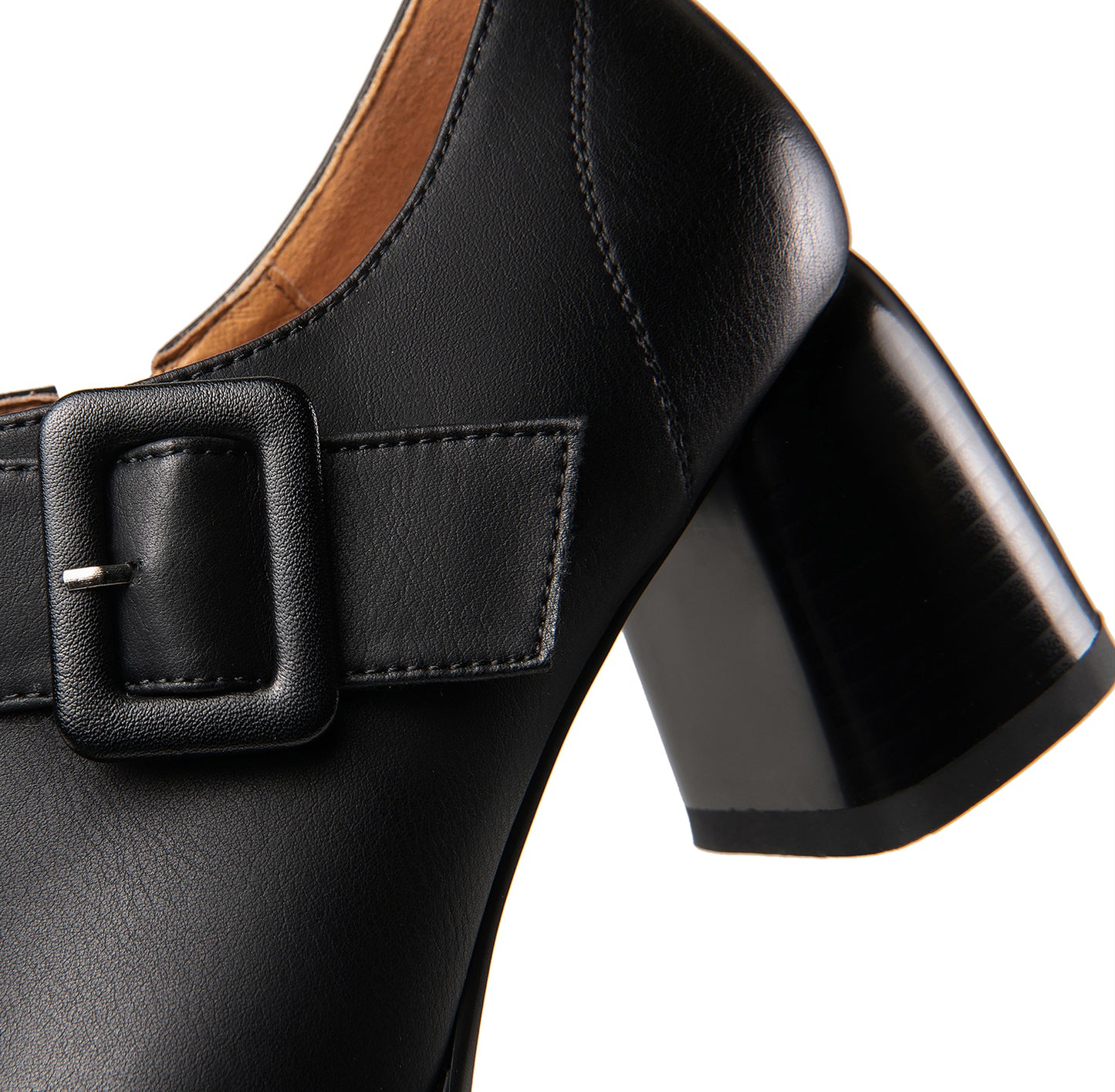 TinaCus Genuine Leather Women's Handmade Block Heel Side Zip Up Oxford Pumps with Modern Buckle