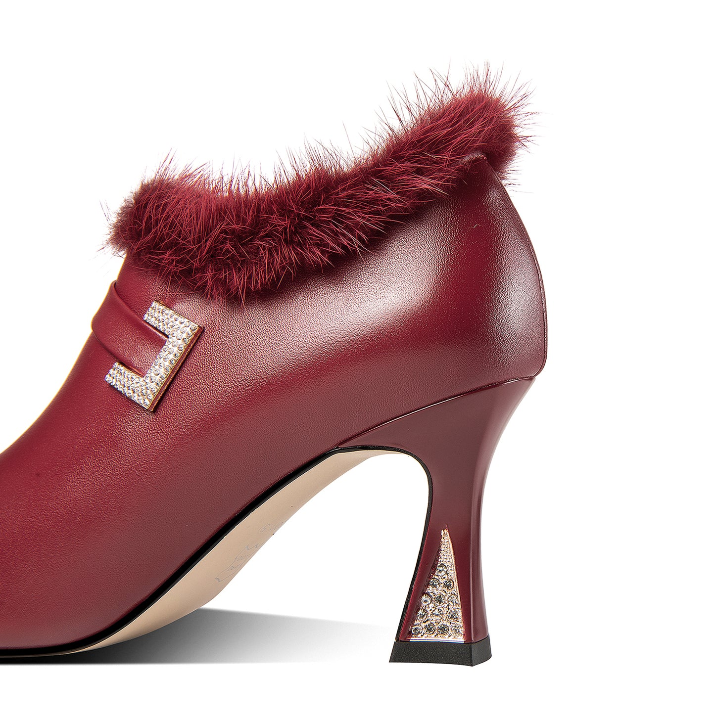 TinaCus Genuine Leather Women's Handmade High Spool Heel Side Zip Up Glitter Rhinestone and Fur Design Oxford Pumps
