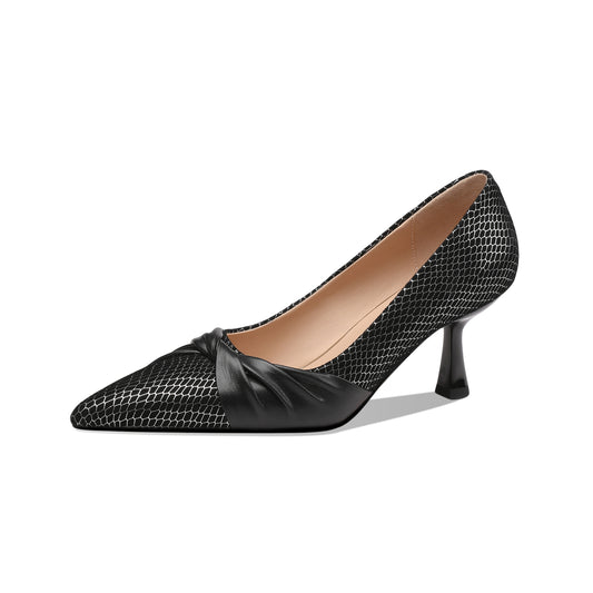 TinaCus Damen-Loafer-Pumps aus handgefertigtem Leder, exquisiter mittelhoher Absatz, spitzer Zehenbereich und Schleife