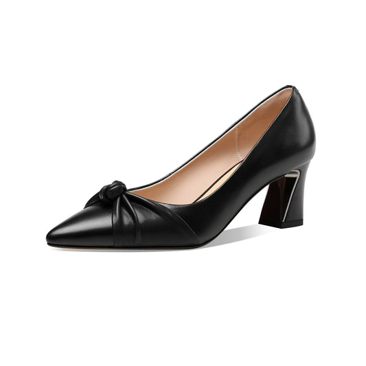 TinaCus Damen Pumps aus echtem Leder, spitzer Zehenbereich, handgefertigt, Knotendekor, mittelhoher Absatz, elegante Schuhe