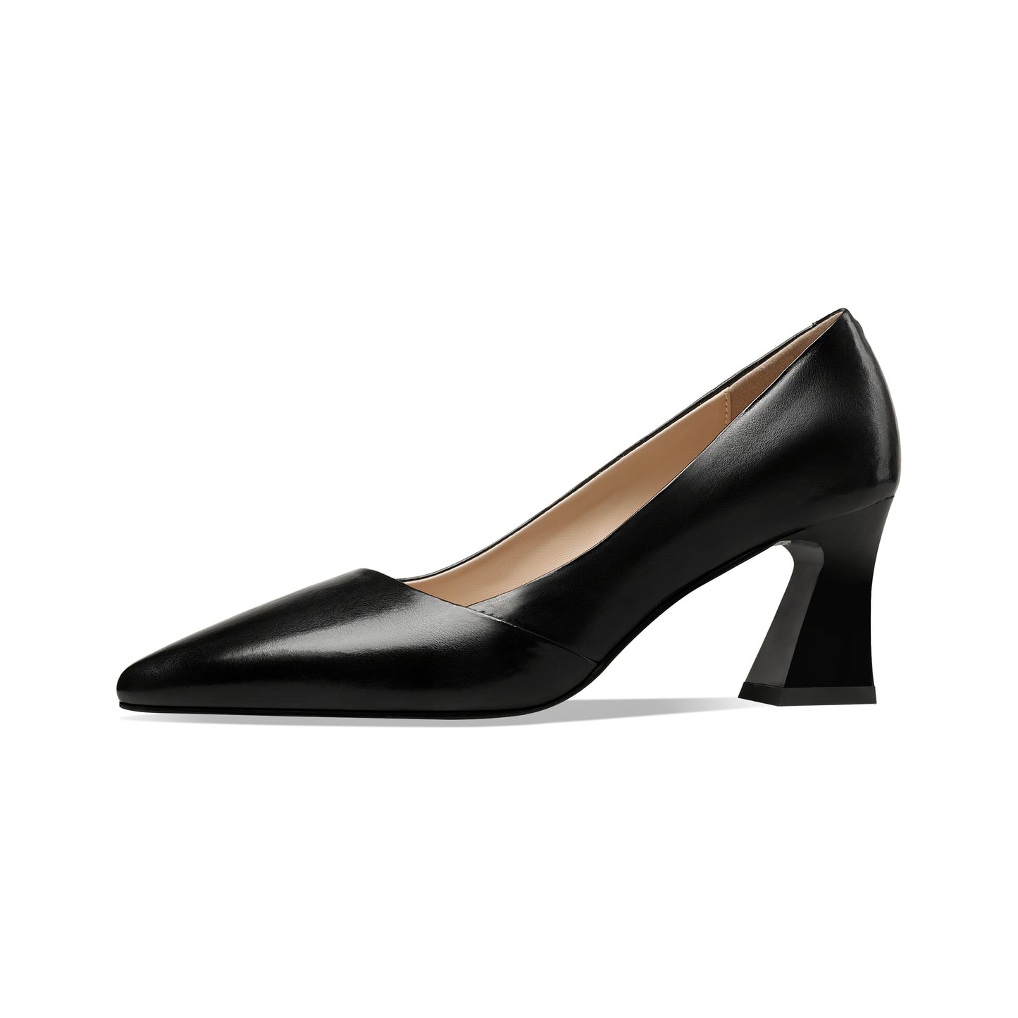 TinaCus Genuine Leather Women's Handmade Clear Pointed Toe Mid Spool Heel Slip On Elegant Office Pumps