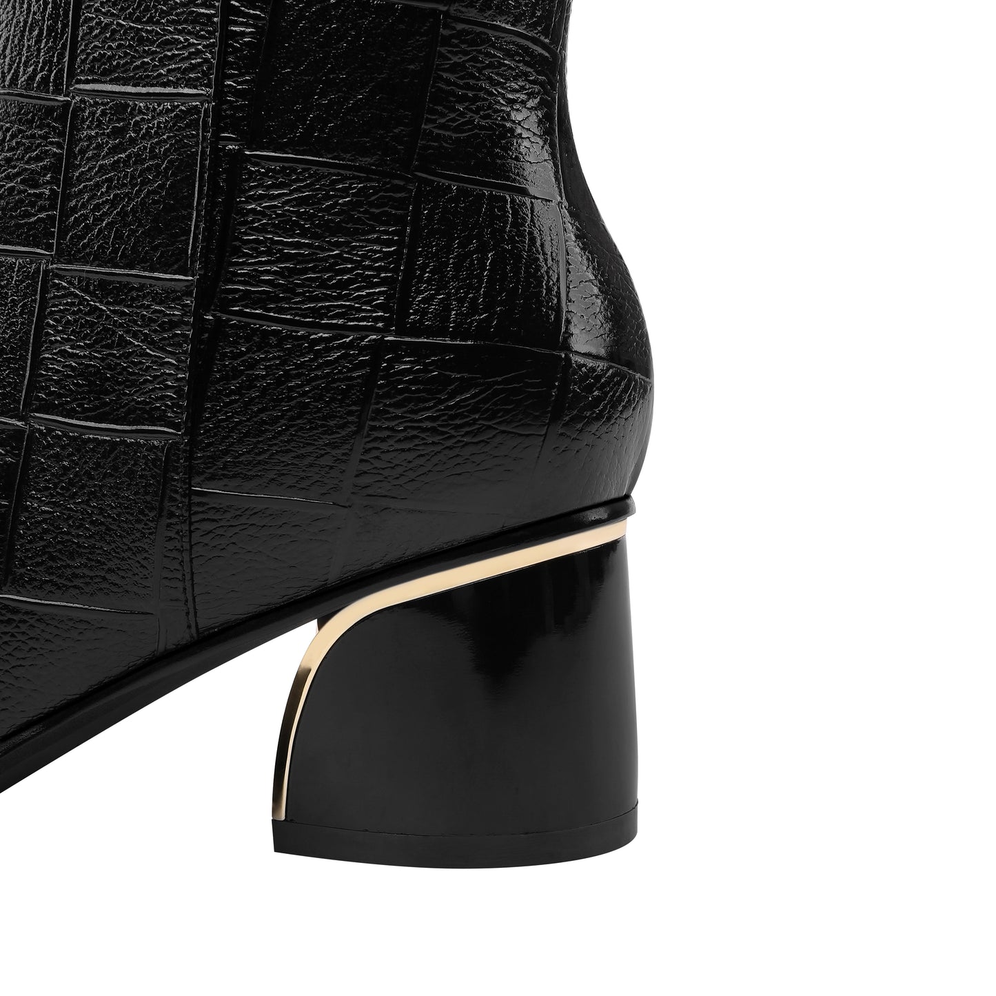 TinaCus Women's Handmade Leather Side Zip Up Rhinestone Decor Chunky Heel Mid-Calf Boots with Glossy Cap-Toe
