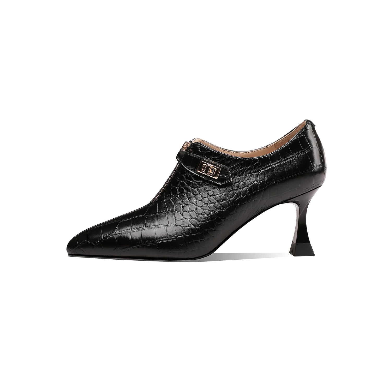 TinaCus Genuine Leather Women's Handmade Pointed Toe Front Zipper Checkered Oxford Pumps