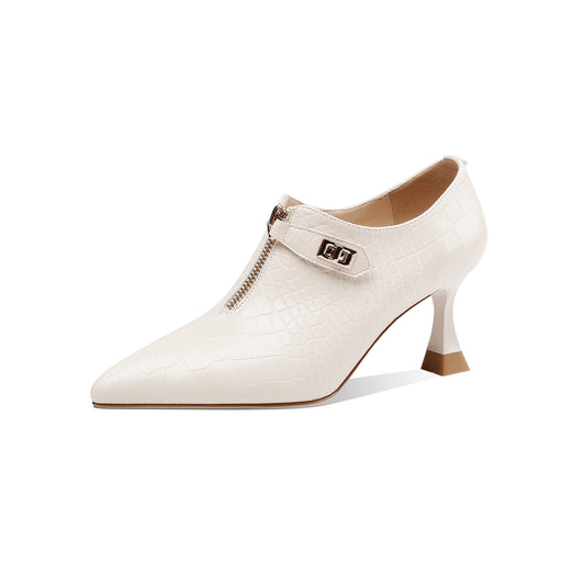 TinaCus Damen-Oxford-Pumps aus echtem Leder, handgefertigt, spitze Zehenpartie, Reißverschluss vorne, kariert