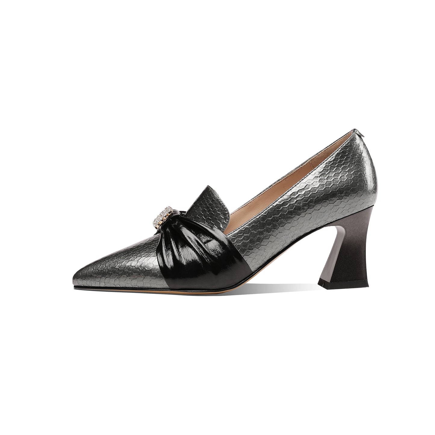 TinaCus Women's Genuine Leather Handmade Pointy Toe Elegant Spool Heel Rhinestone Pattern Pumps Shoes