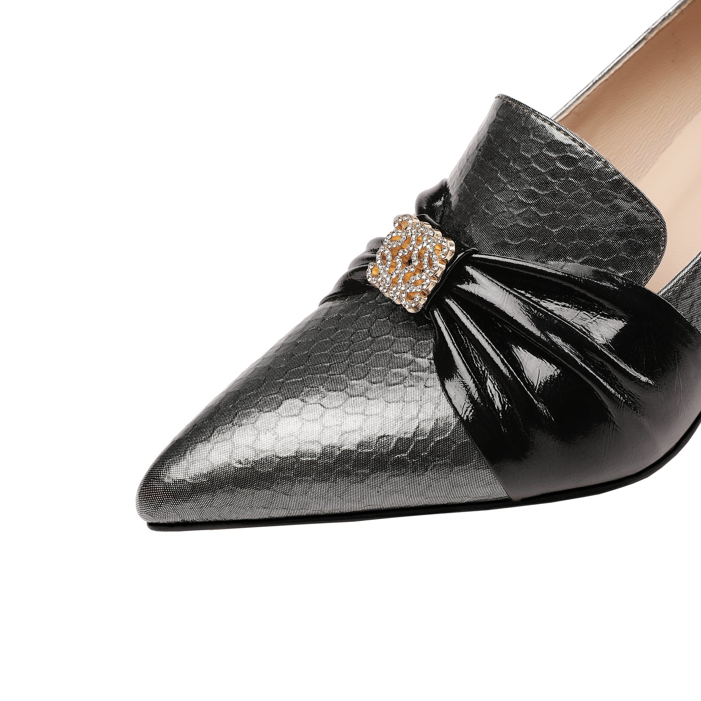 TinaCus Women's Genuine Leather Handmade Pointy Toe Elegant Spool Heel Rhinestone Pattern Pumps Shoes