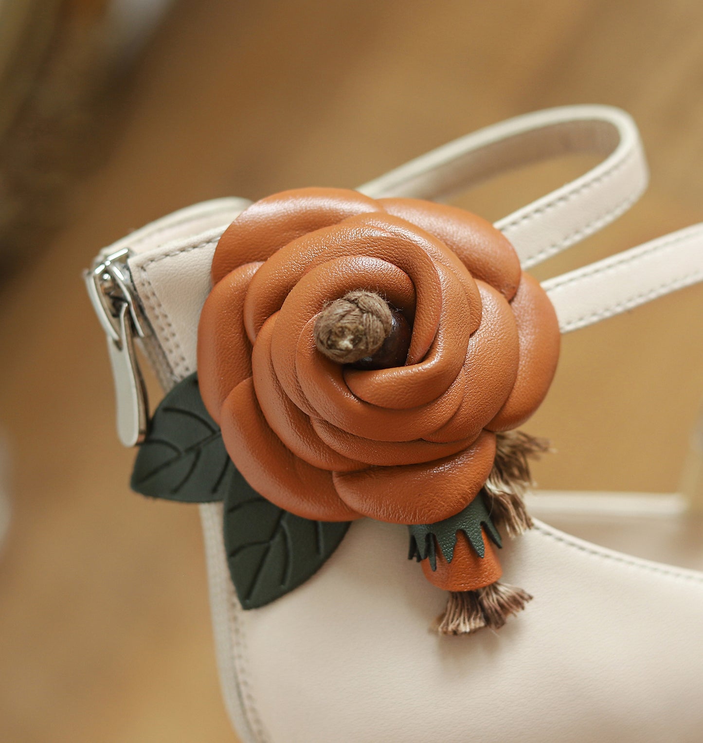 TinaCus Handmade Women's Elegant Genuine Leather Décor Flower Ankle Strap Round Toe High Block Heel Pumps Shoes