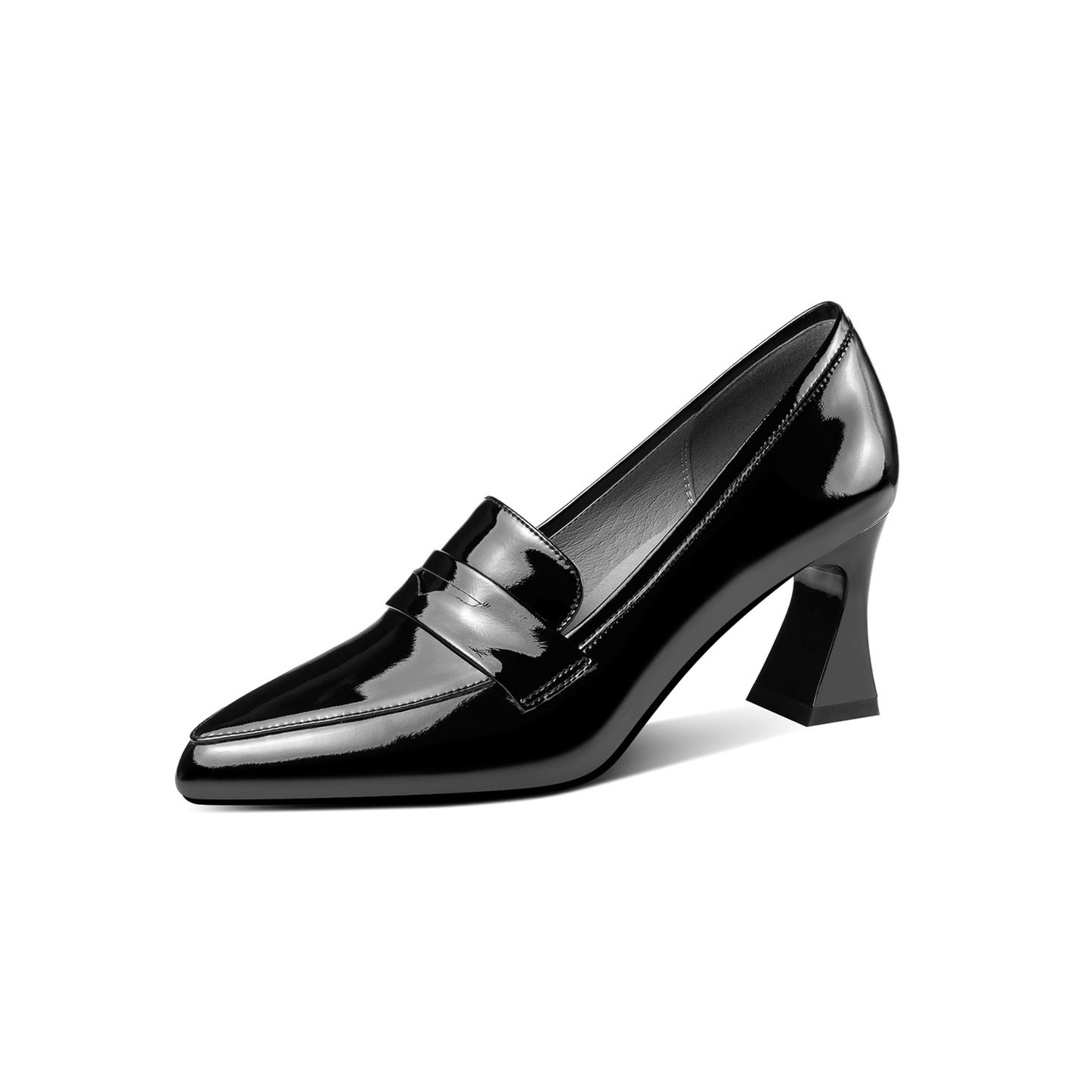 TinaCus Women's Handmade Glossy Patent Leather Spool Heel Pointy Toe Pumps with Modern Assorted Color