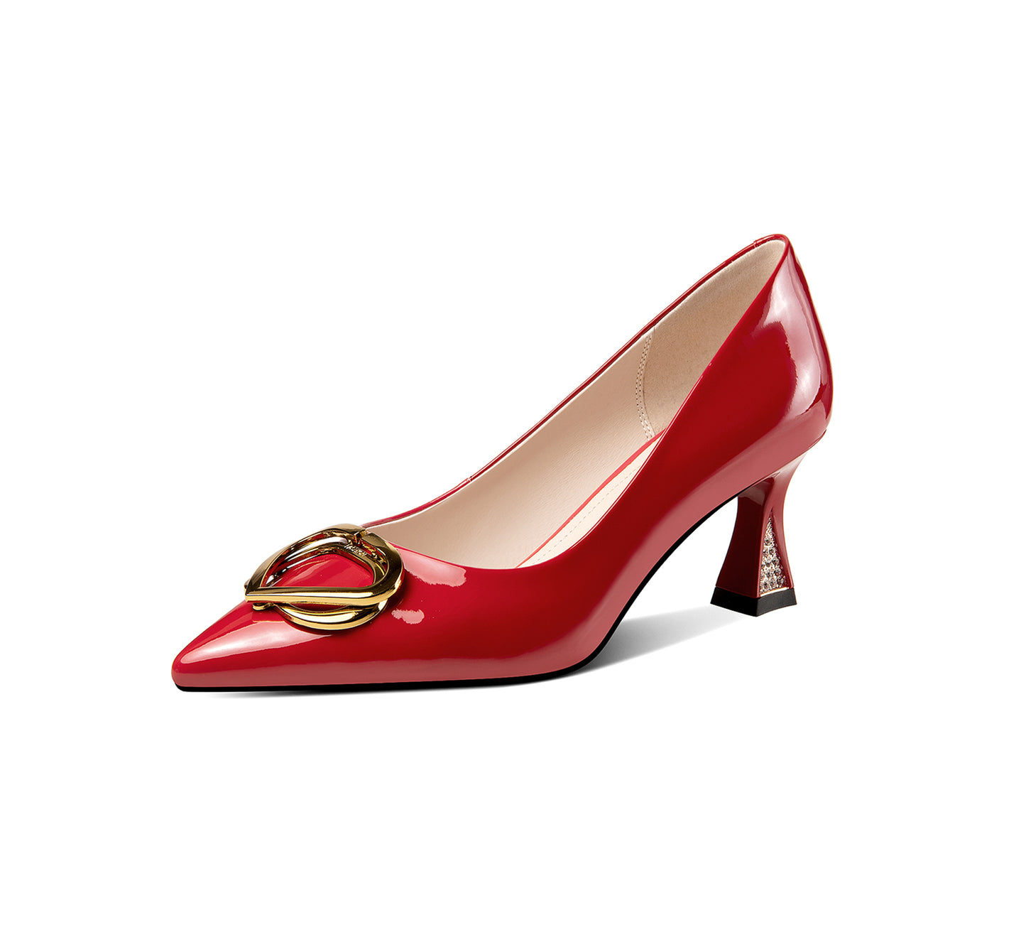 TinaCus Glossy Patent Leather Women's Handmade Spool Heel Pointed Toe Pumps with Metal Heart
