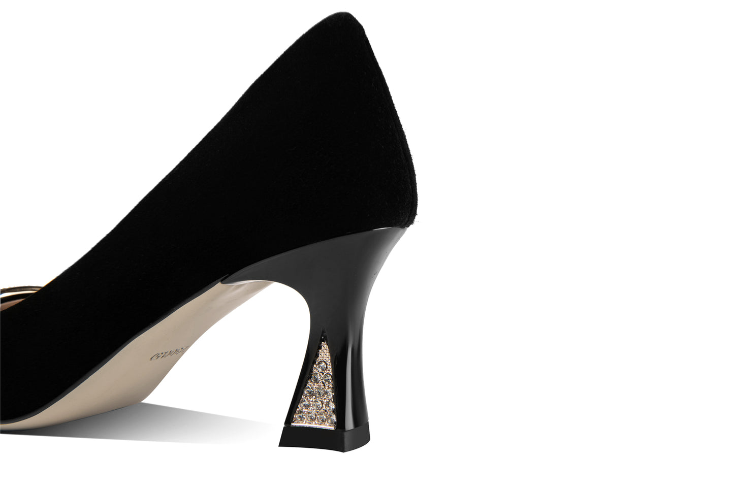 TinaCus Suede Leather Women's Handmade Pointed Toe Elegant Heel Metal Pattern Black Loafer Pumps