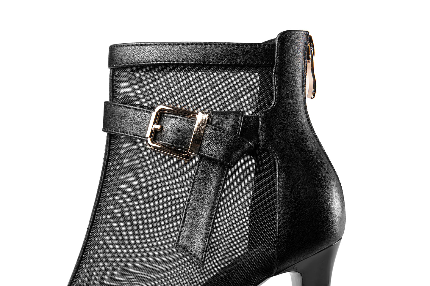 TinaCus Women's Mesh and Genuine Leather Handmade Spool Heel Zip Up Ankle Boots with Stylish Buckle