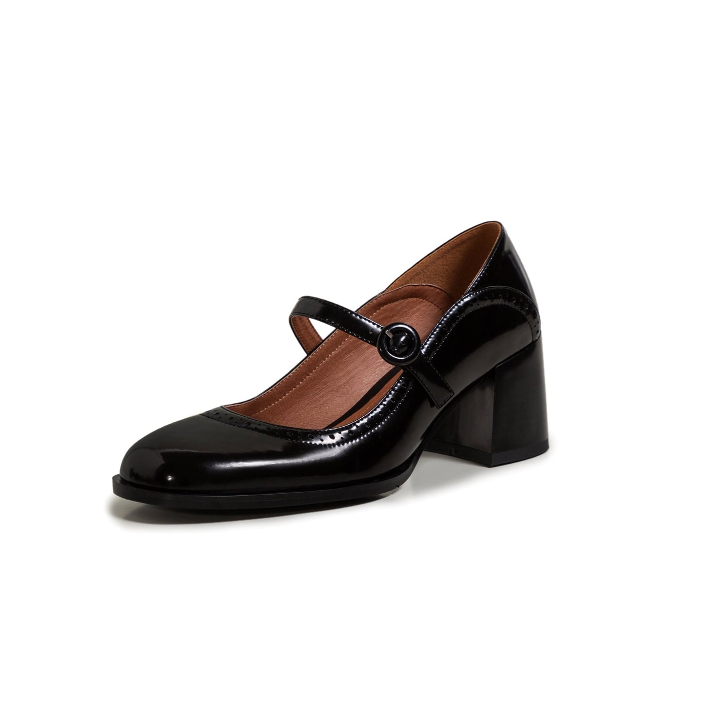 TinaCus Glossy Genuine Leather Women's Handmade Round Toe Mid Block Heel Buckle Cute Mar Jane Pump Shoes
