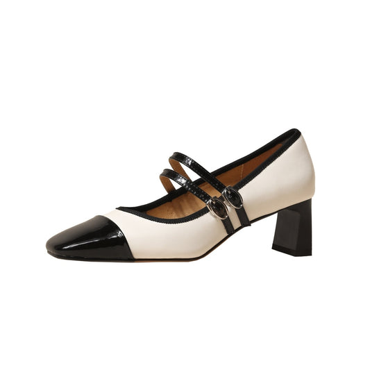 TinaCus Patent and Genuine Leather Women's Handmade Cap-Toe Mid Heel Assorted Color Mary Jane Pumps with Double Buckles