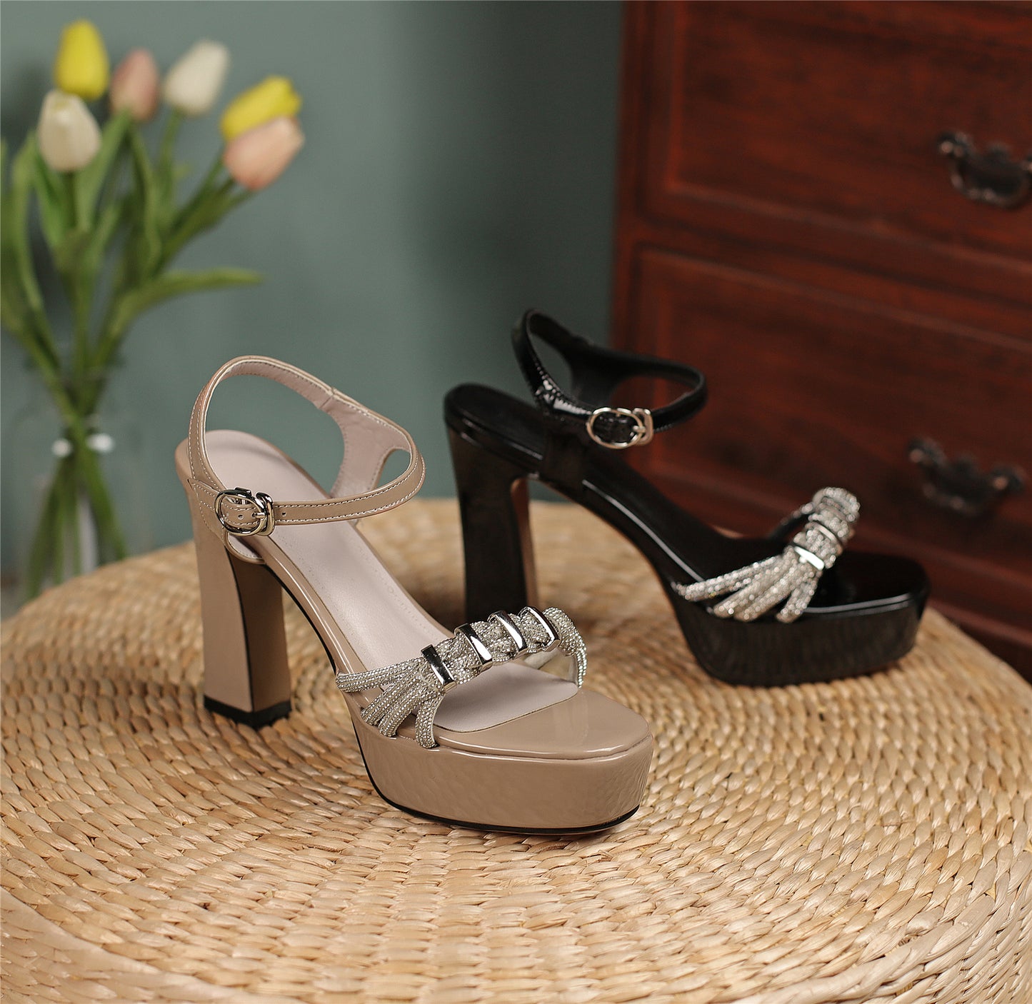 TinaCus Women's Genuine Leather Handmade Platform Buckled High Chunky Heel Elegant Sandals