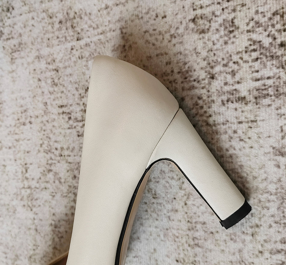 TinaCus Women's Genuine Leather Handmade High Heel Square Toe Easy Slip On Pump Shoes