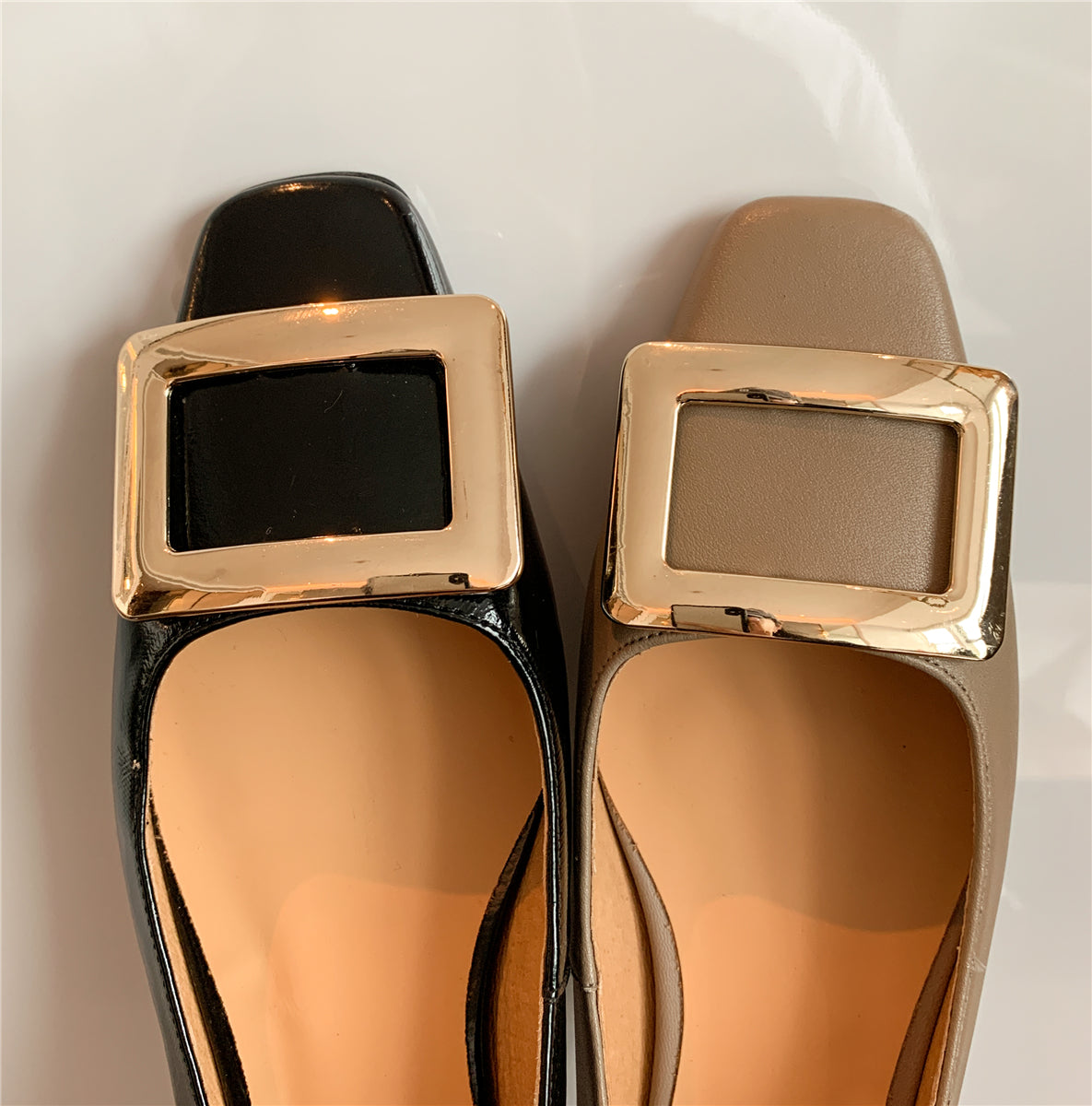 TinaCus Women's Square Toe Patent Leather Handmade Buckle Comfort Slip On Flat