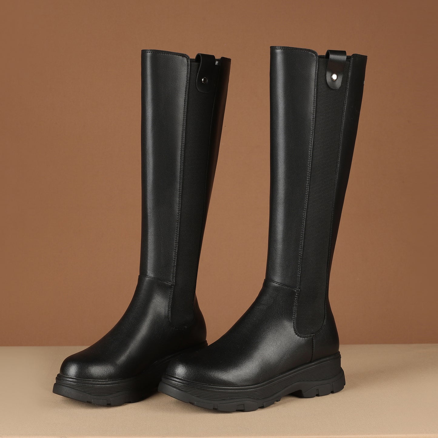 TinaCus Women's Genuine Leather Round Toe Handmade Platform Back Zipper Stylish Knee High Boots