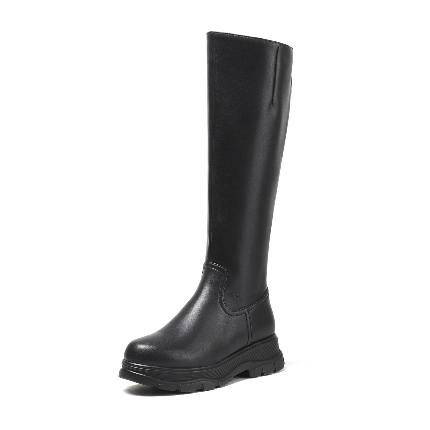 TinaCus Women's Genuine Leather Round Toe Handmade Zipper Classic Knee High Boots with Platform