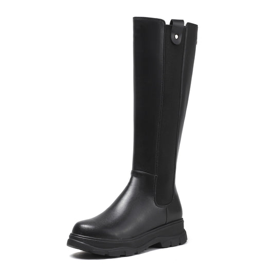 TinaCus Women's Genuine Leather Round Toe Handmade Platform Back Zipper Stylish Knee High Boots