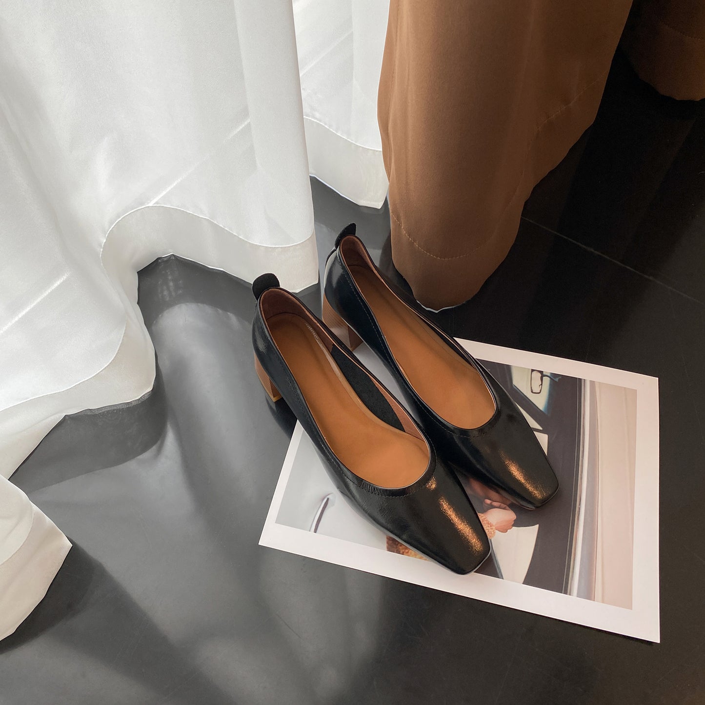 TinaCus Women's Handmade Genuine Leather Chunky Heel Little Toe Slip On Office Pumps