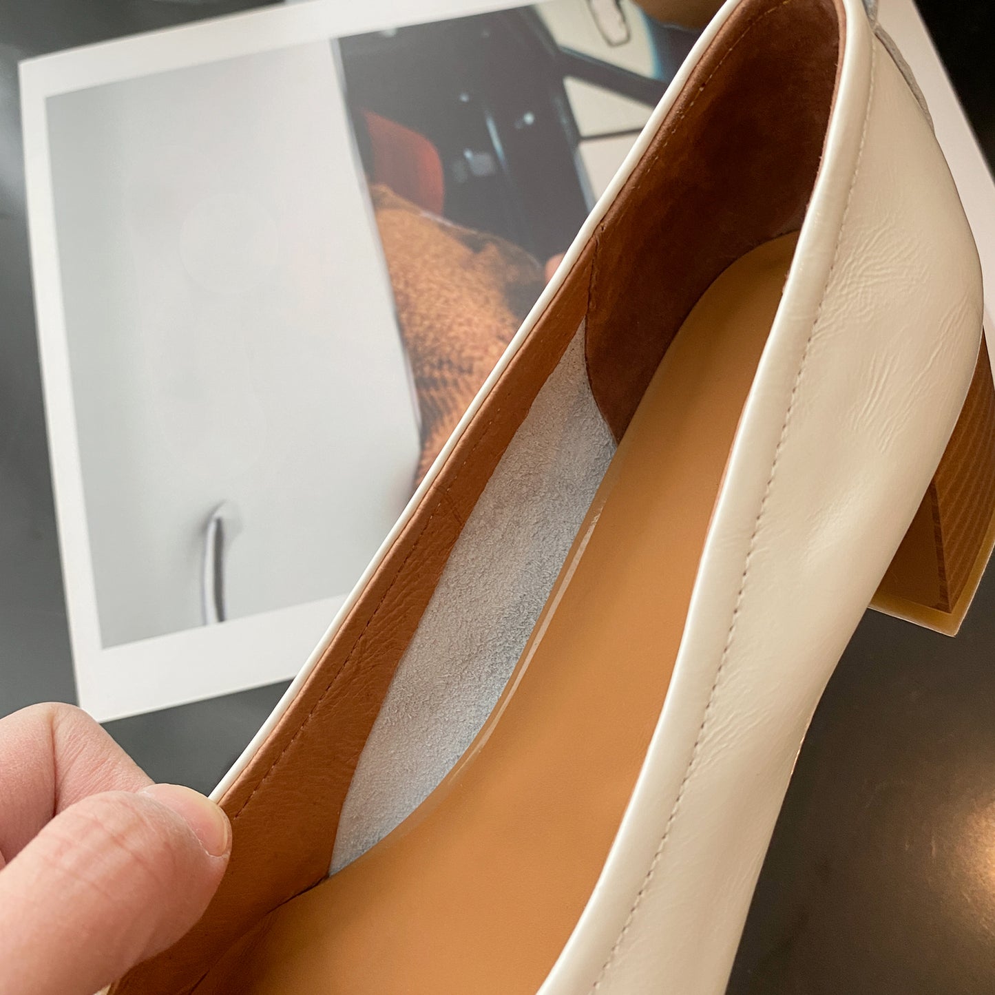 TinaCus Women's Handmade Genuine Leather Chunky Heel Little Toe Slip On Office Pumps