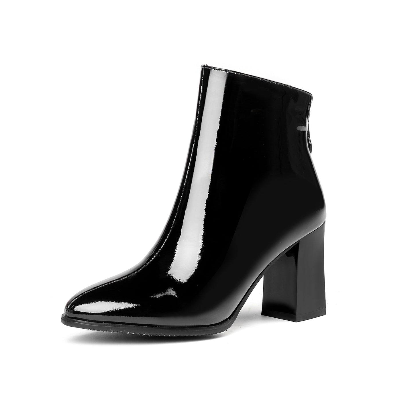 TinaCus Patent Leather Round Toe Chunky Heel Plus-size Handmade Ankle Boots