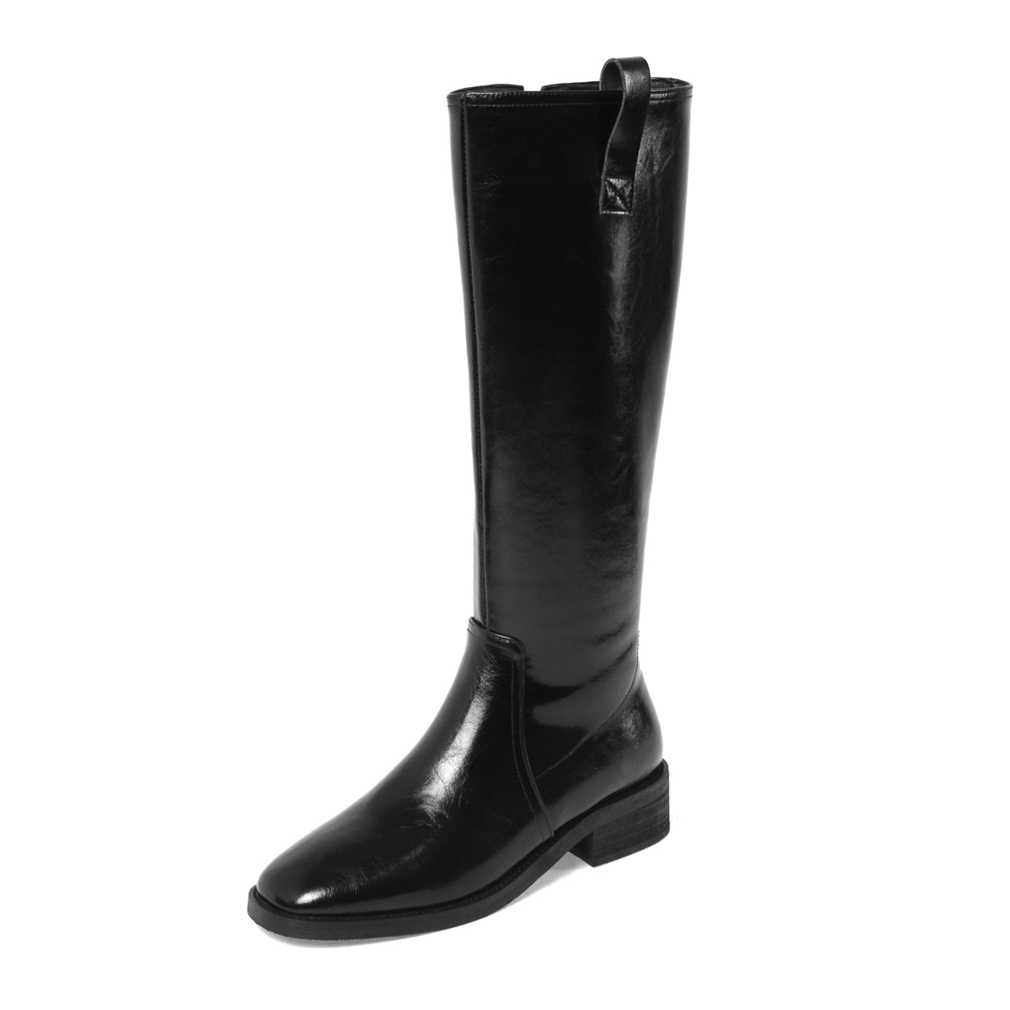 TinaCus Women's Handmade Genuine Leather Round Toe Low Block Heel Side Zip Up Western Style Knee High Riding Boots