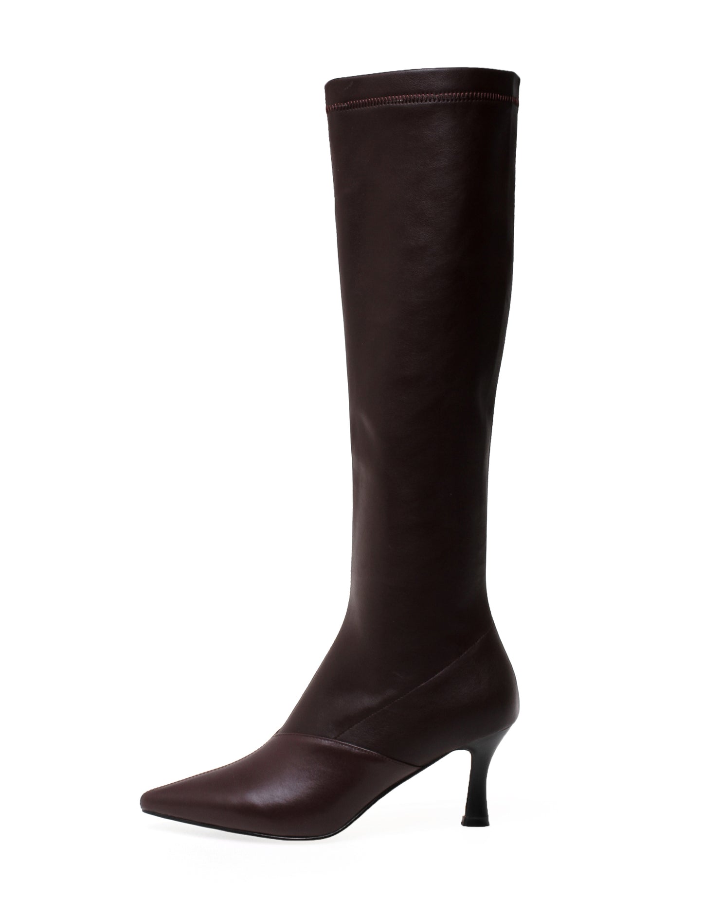 TinaCus Women's Handmade Genuine Leather with Elastic Fabric Pointed Toe Side Zip Mid Heel Stylish Knee High Boots