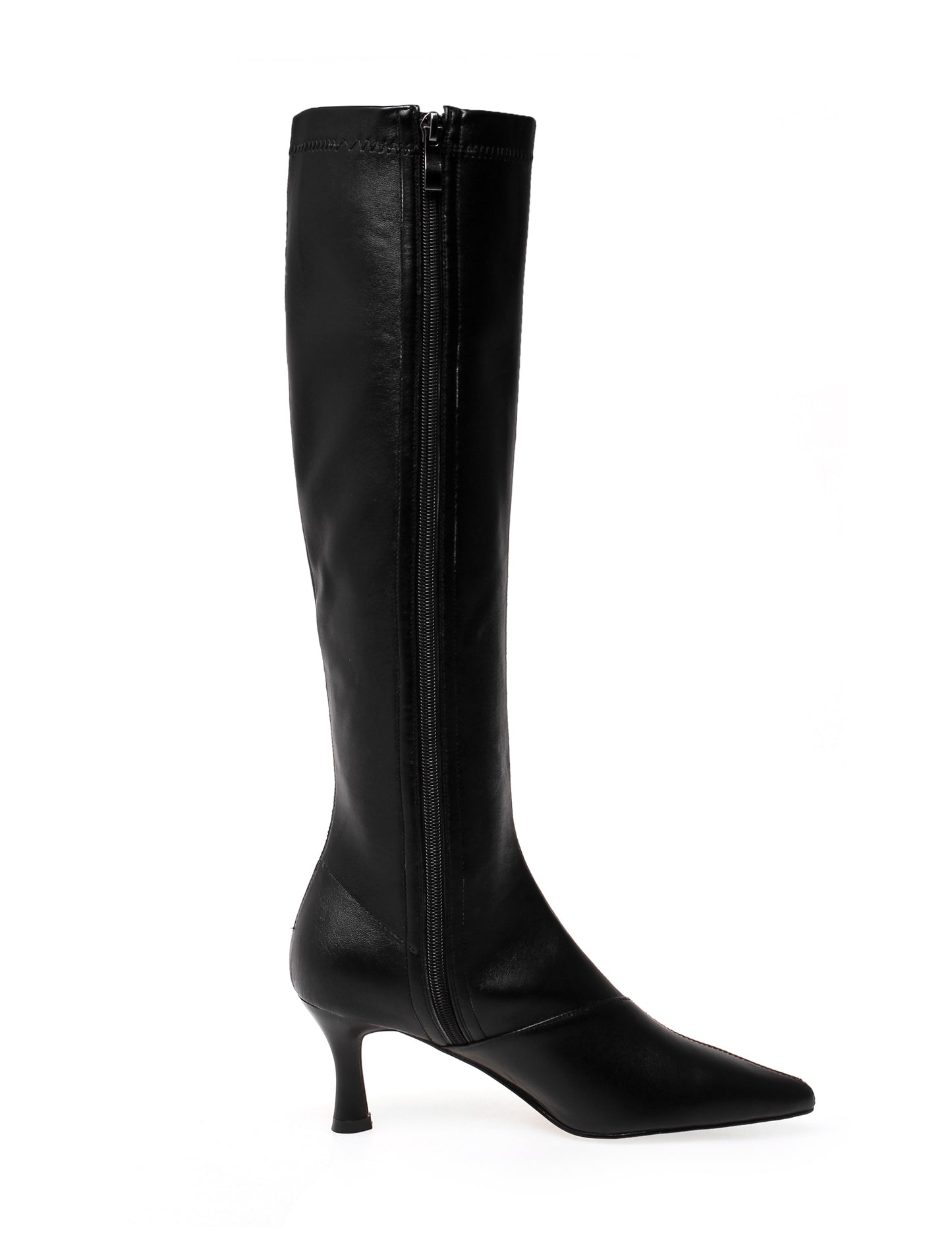 TinaCus Women's Handmade Genuine Leather with Elastic Fabric Pointed Toe Side Zip Mid Heel Stylish Knee High Boots