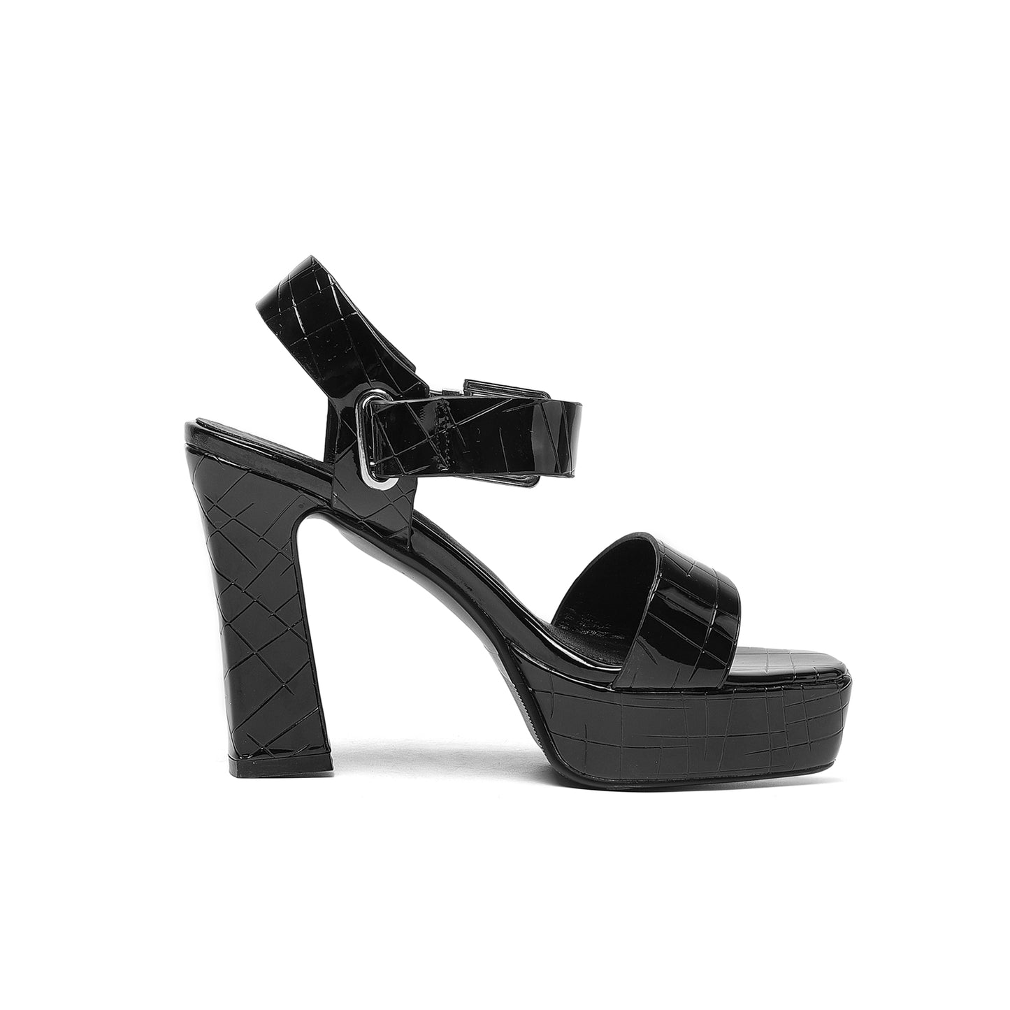 TinaCus Women's Patent Leather Handmade Buckle Chic High Chunky Heel Sandals with Platform