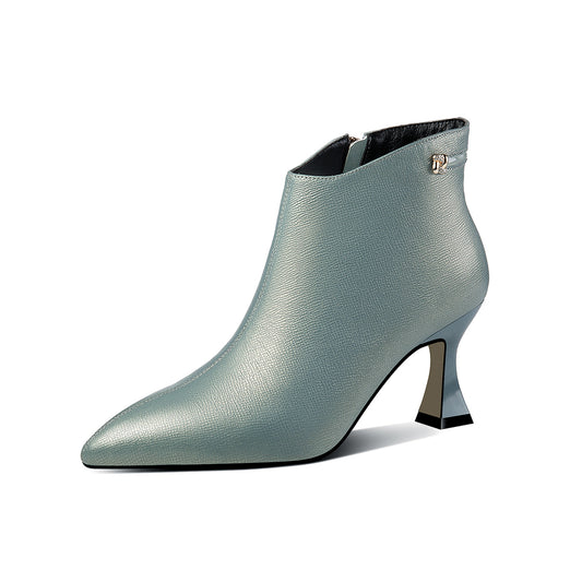 TinaCus Women's Handmade Genuine Leather Side Zip Up High Heel Pointed Toe Ankle Dressy Booties