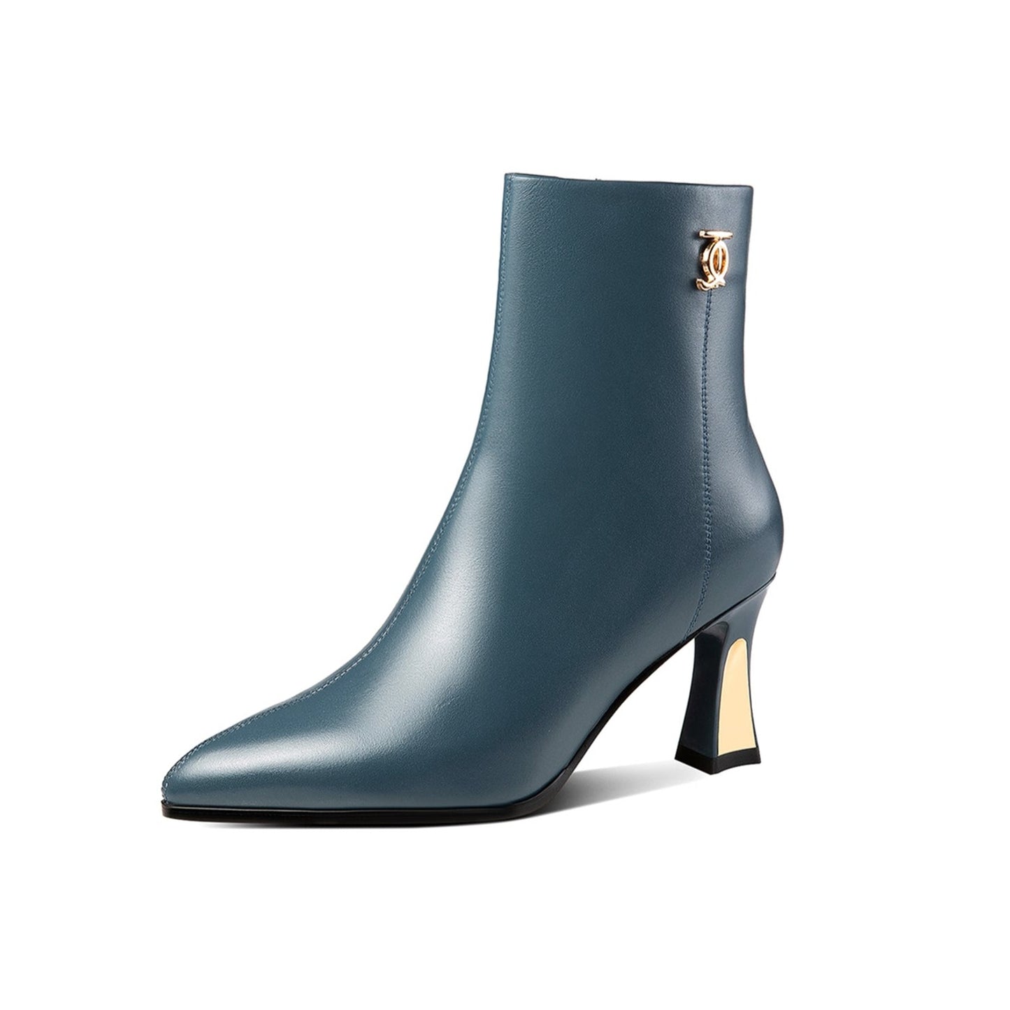 TinaCus Women's Handmade Genuine Leather Side Zip Up Mid Heel Pointed Toe Elegant Ankle Booties