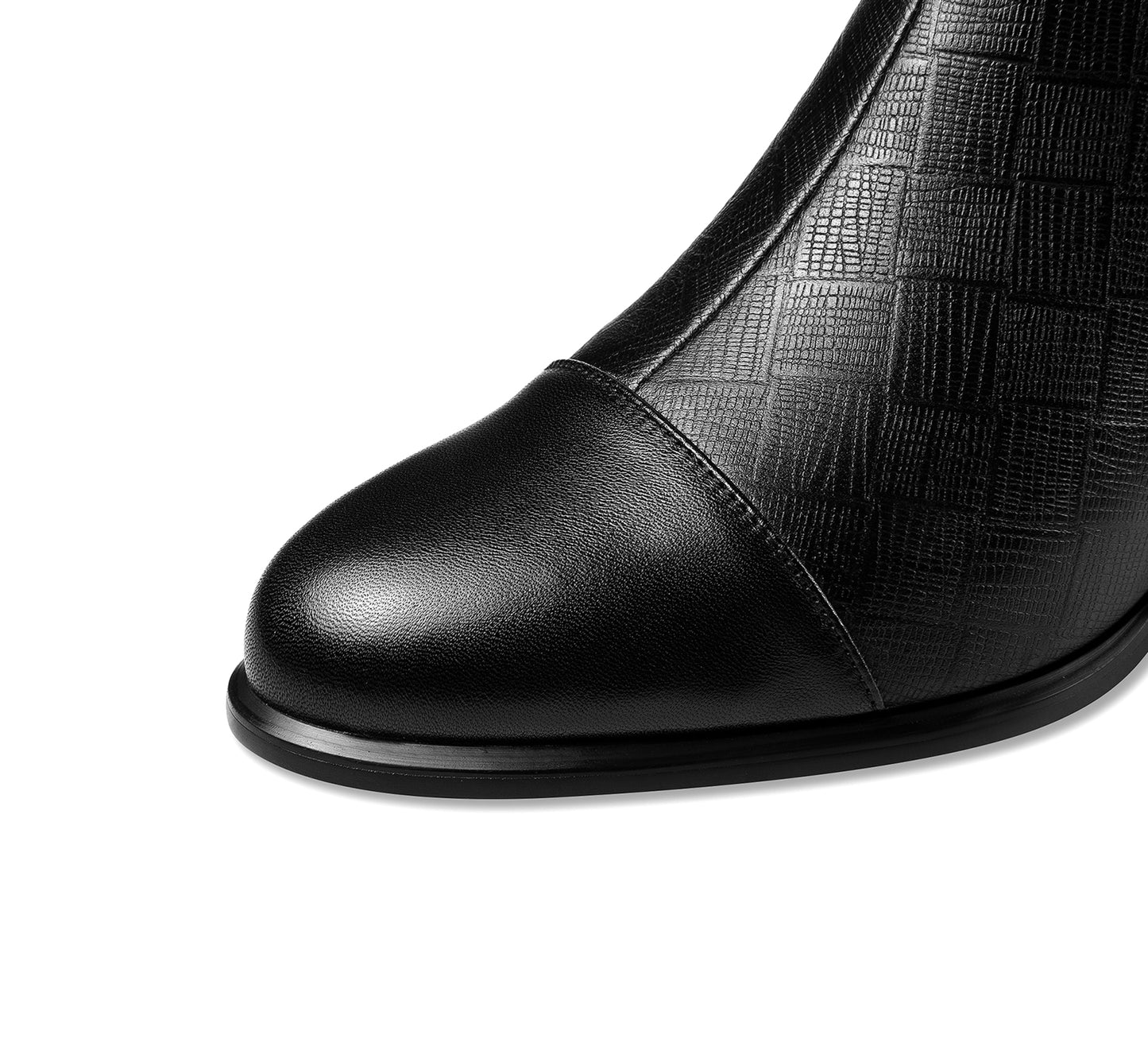 TinaCus Genuine Leather Women's Handmade Back Zip Up Stylish Metal Chain Decor Block Heel Comfortable Mid Calf Boots