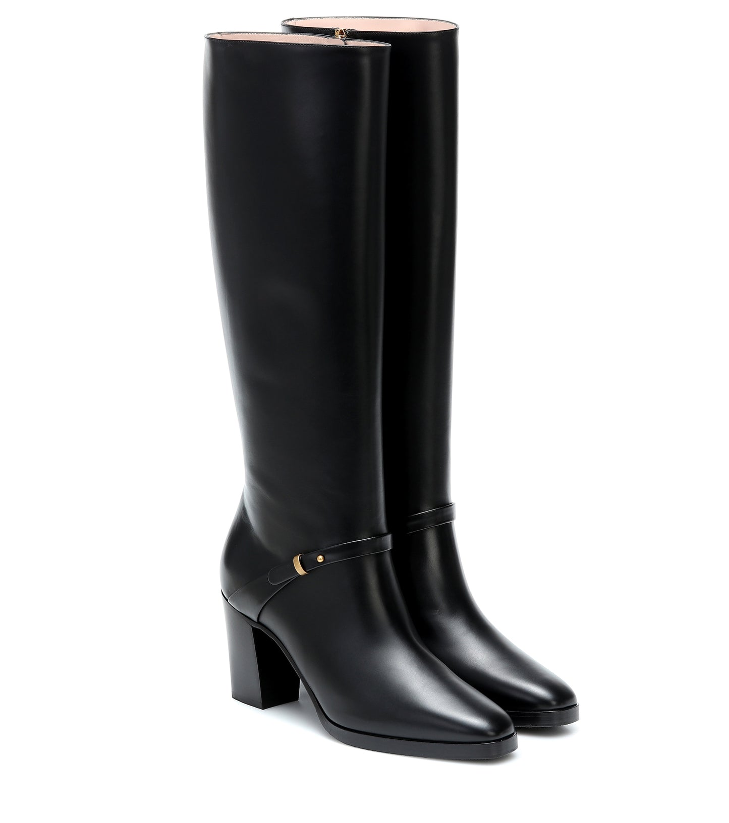 TinaCus Women's Square Toe Handmade Genuine Leather Side Zip Buckle Mid Chunky Heel Classic Knee High Boots