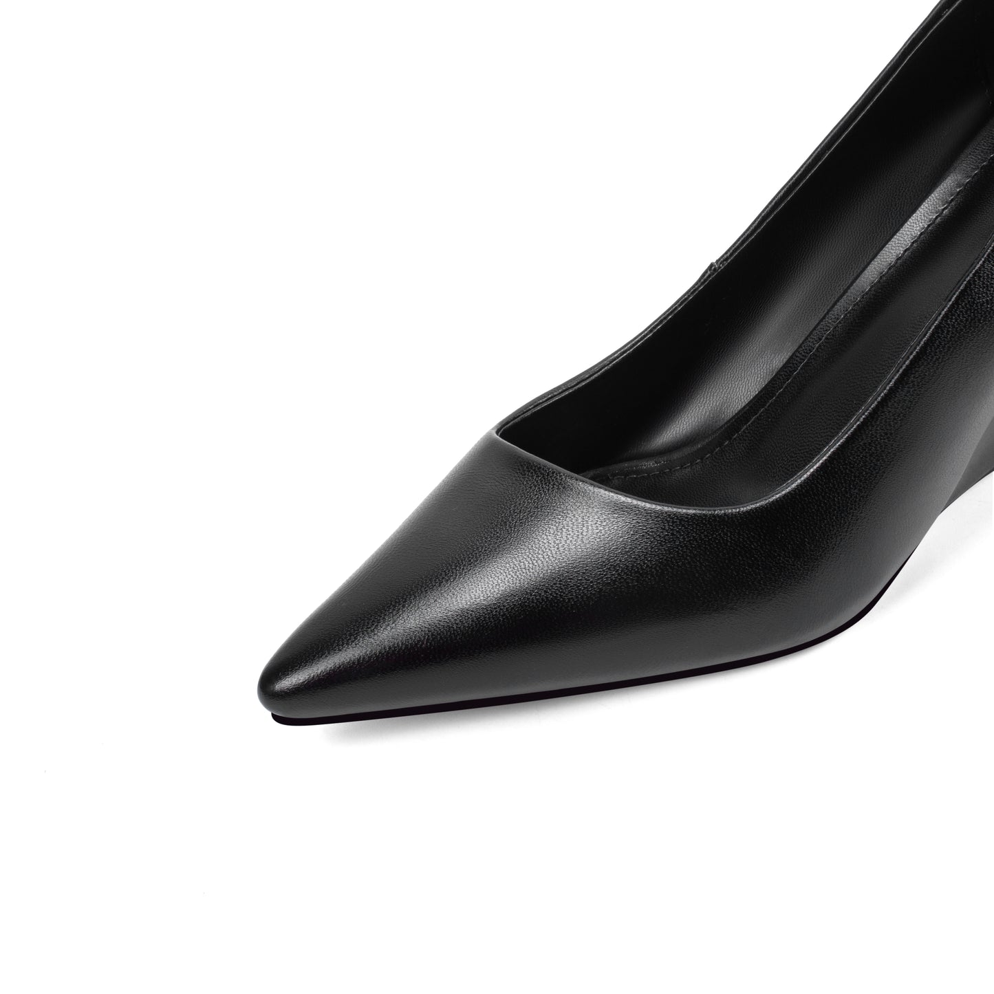 TinaCus Genuine Leather Women's Handmade Pointed Toe Comfortable Wedge Heel Slip On Pump Shoes